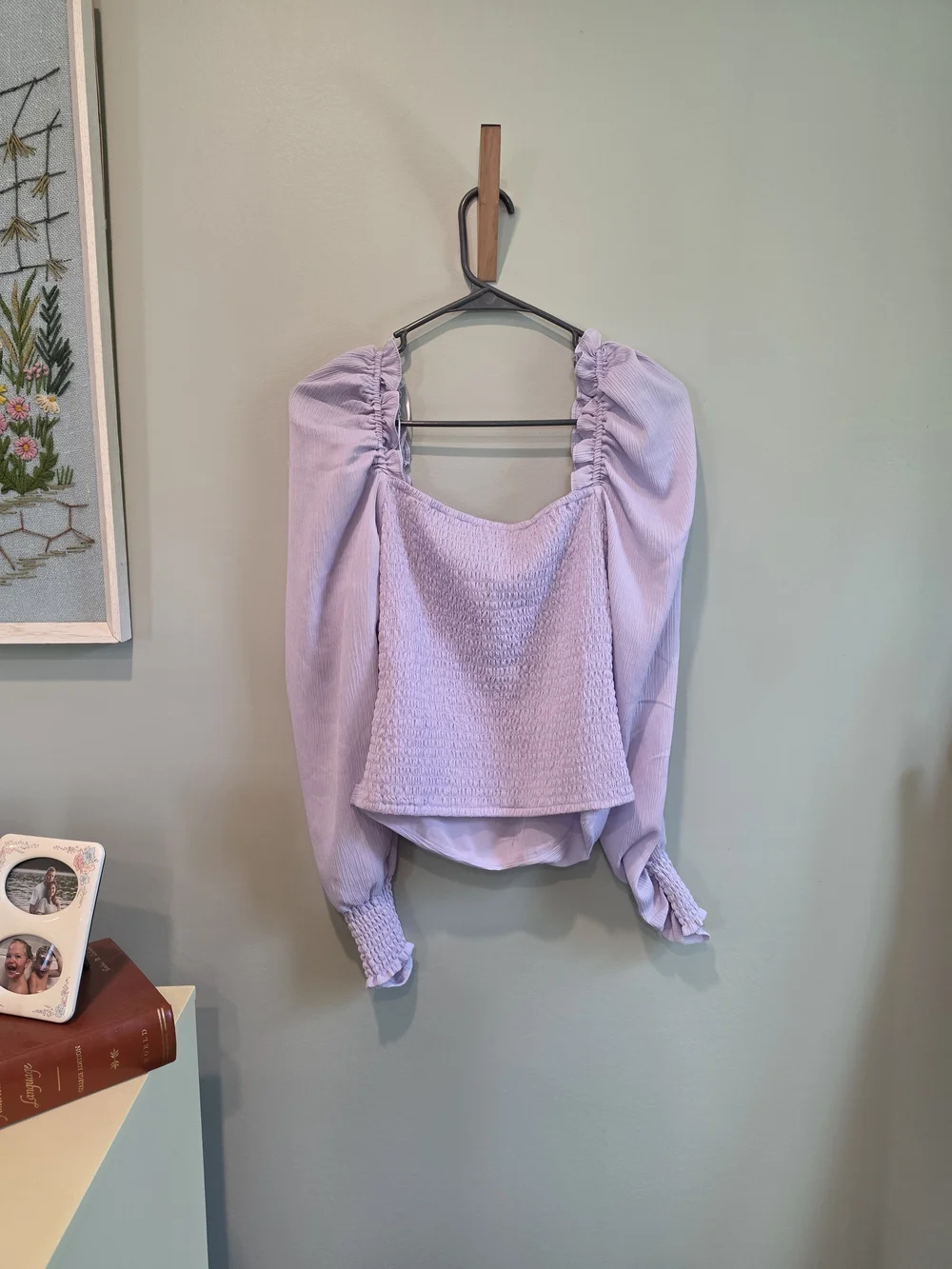Astr Lilac Ruched Puff Sleeve Blouse